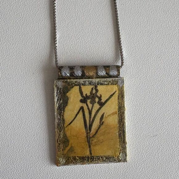 Anthropologie Jewelry - ❄️SALE❄️Artisan Flower Painting Pendant Necklace